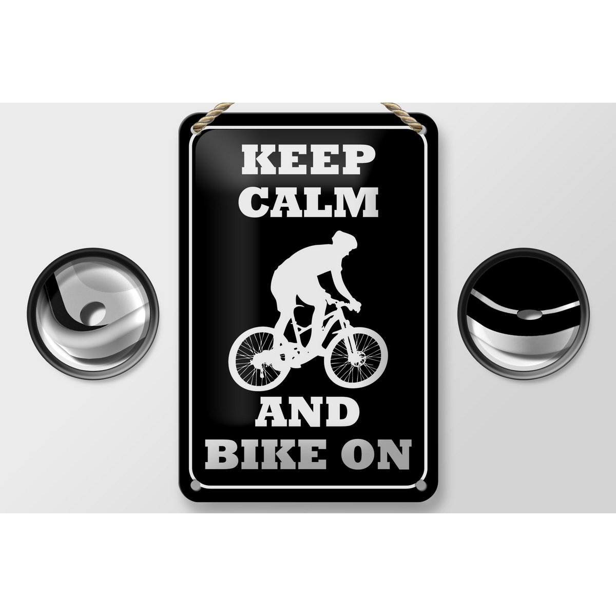 Tin sign saying 12x18cm Keep Calm and Bike on decoration