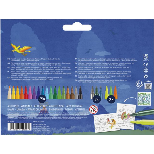 Felt-tip pen FC Dino 18x stand. Color + 3x metallic color + 3x neon color incl. dino stickers