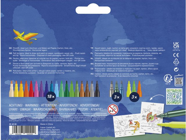 Felt-tip pen FC Dino 18x stand. Color + 3x metallic color + 3x neon color incl. dino stickers