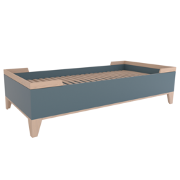 Children's bed in blue color with dimensions 203.6 x 93.6 x 50.3 cm (LxWxH). Available in multiple color variants including gray, green, pink, and white.