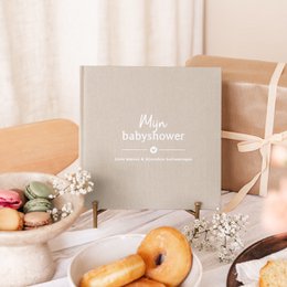 Fyllbooks Książka na baby shower – lniana taupe