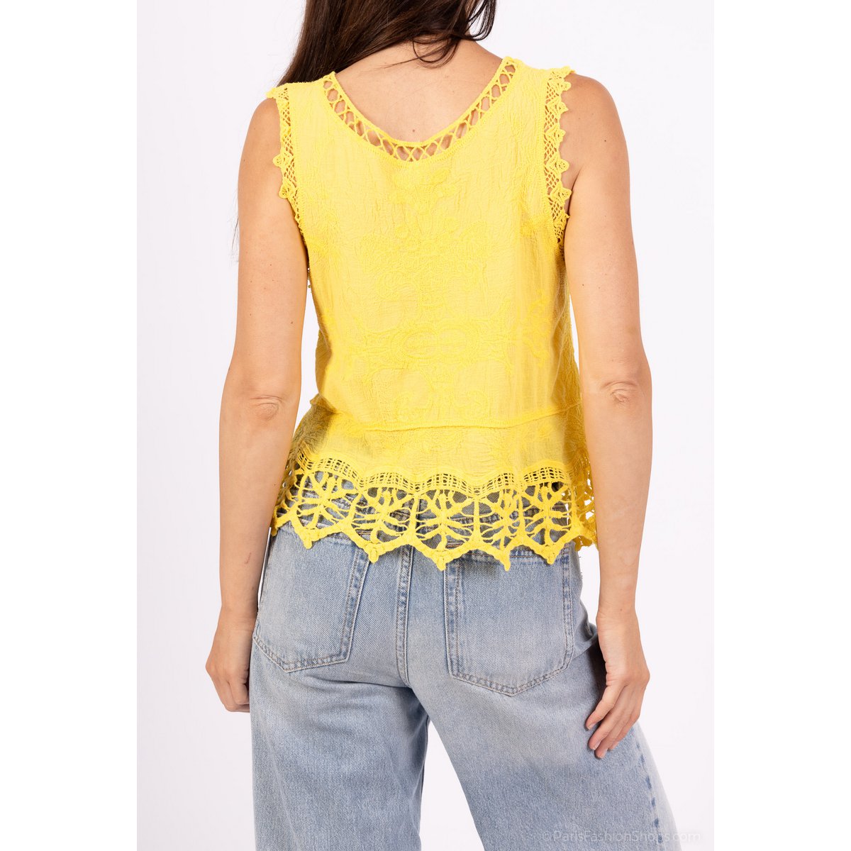 Camiseta sin mangas de encaje bordado - 100% - Made in ITALY