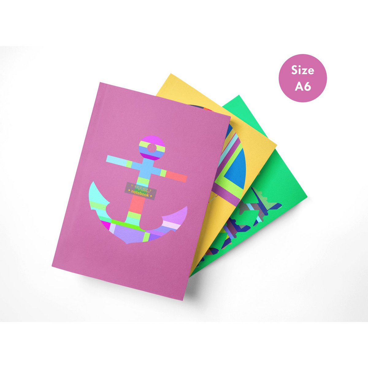 Cuadernos de Viaje para Niños, Juego de 3 Diarios Tamaño A6, Caja Fuerte (Ancla), Globo Aerostático, ¡Vuela Conmigo! Cuadernos Rosa Amarillo Verde | por Victoria en Bienestar