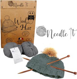 NEEDLE IT® Kit Tricot bonnet complet gris - Bonnet en laine à tricoter soi-même pour enfant et adulte - Kit complet avec aiguilles, pelotes et notice - Laine française (Gris)