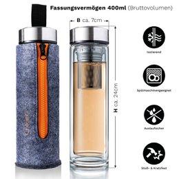 They create Teeflasche Thermo-Teamaker 400ml orange Filztasche