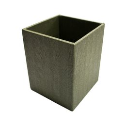 Waste paper basket square pattern beige green rubbish bin faux leather