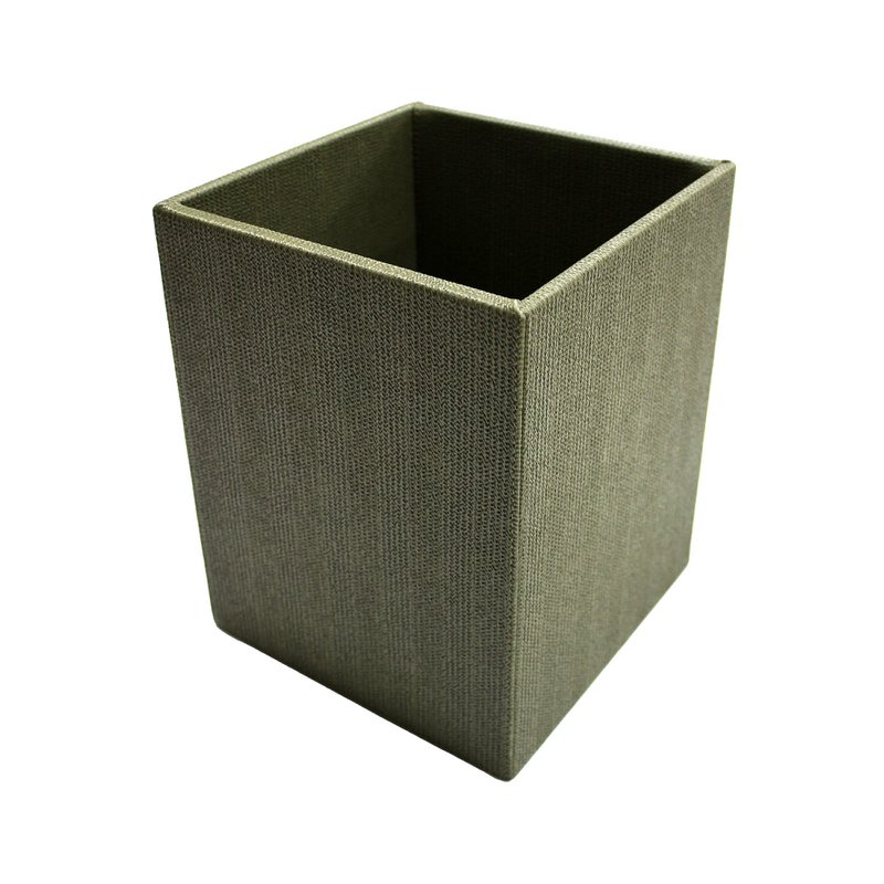 Waste paper basket square pattern beige green rubbish bin faux leather