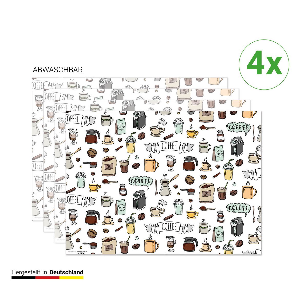 Garabatos de café - Manteles individuales | Manteles Individuales de Vinilo Premium 44 x 32 cm - 4 piezas