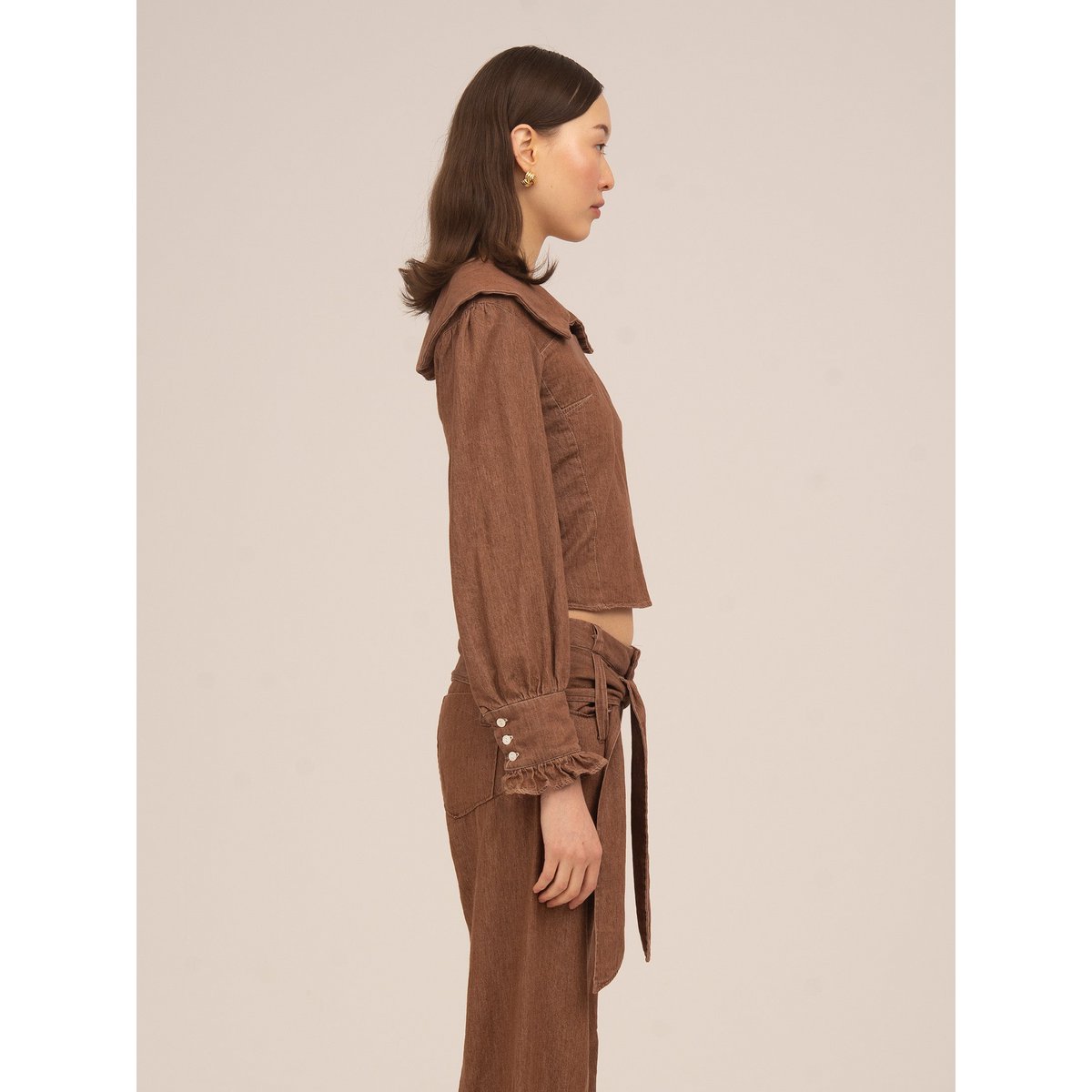 District Brown Denim Bluse