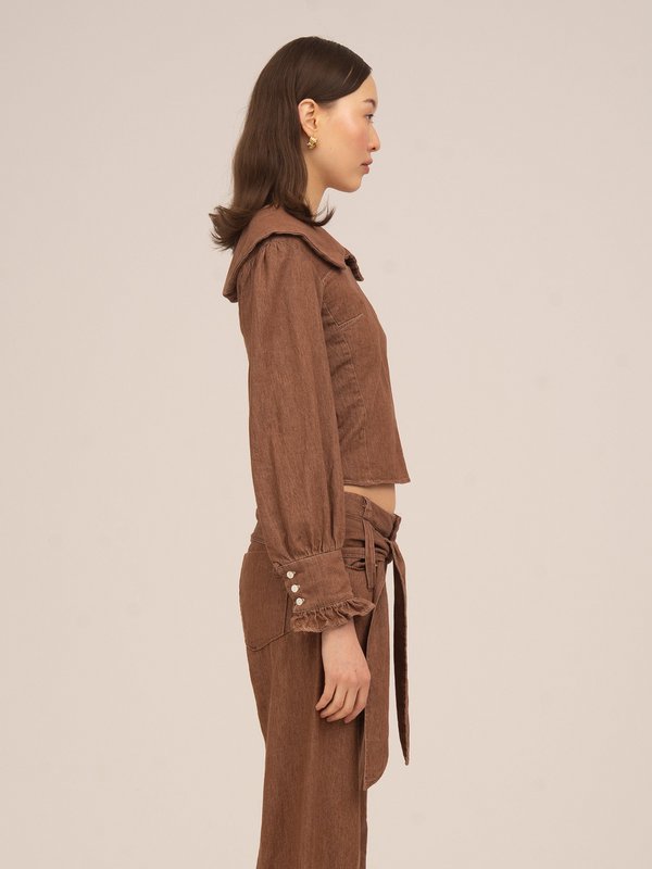 District Brown Denim Bluse