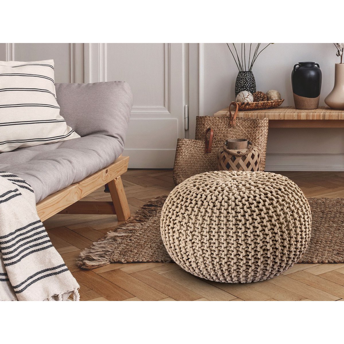 Brei -ontlasting pouf Ø 45 H 30 cm cm stoel pouf breien vloer kussen