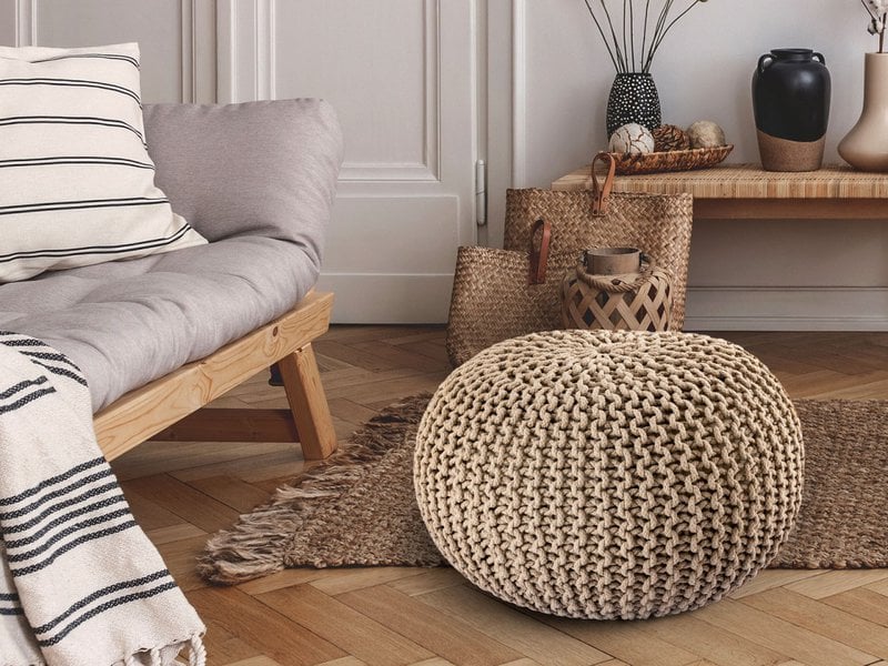 Knitted stool pouf Ø 45 H 30 cm cm seat pouf knitted floor cushion