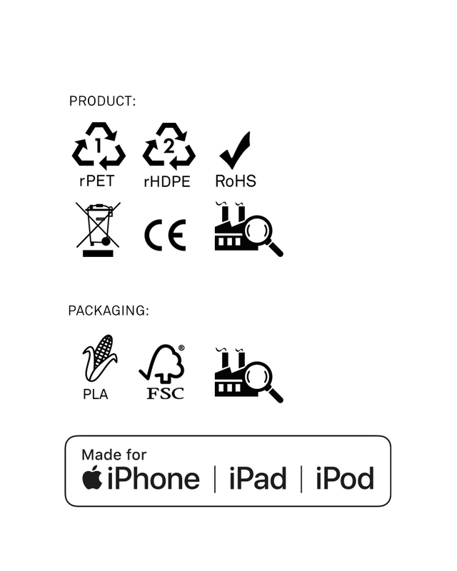Grønt iPhone Lightning kabel · 2 meter · Fremstillet af genbrugte fiskenet
