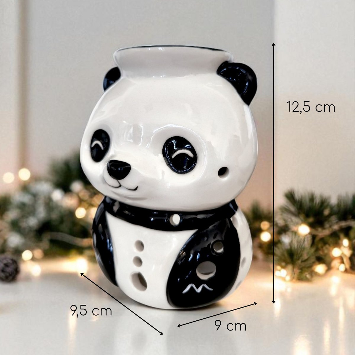 Brûle-Parfum Panda en Céramique Peinte à la Main – Diffuseur Huiles Essentielles, Cires ou Parfums – 12,5 cm – Ambiance Cocooning Zen – Objet Déco Mignon & Bien-Être