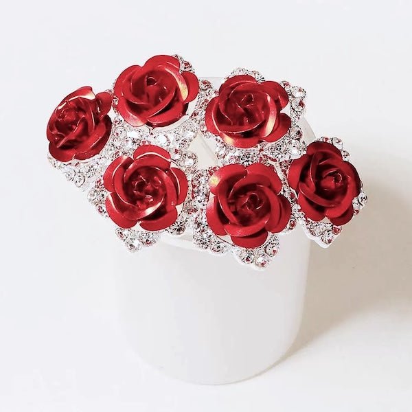 Scarlet Rose Bridal Hair Pins-One set of 8