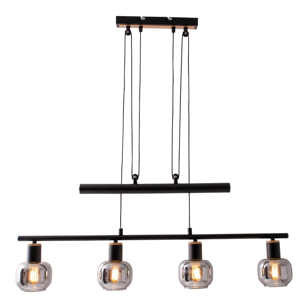4 pendant lamp "fumoso", pendant lamp height adjustable made of metal and smoke glass in black, with E14 socket, for dining room, living room, hallway or office, 78 x 10 cm
