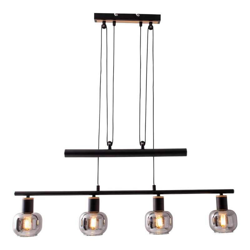 4 pendant lamp "fumoso", pendant lamp height adjustable made of metal and smoke glass in black, with E14 socket, for dining room, living room, hallway or office, 78 x 10 cm