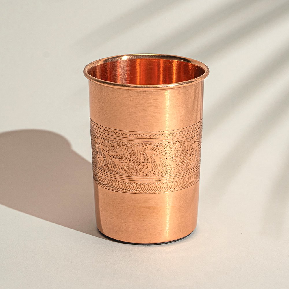 Puur koperen beker bloempatroon rand – 300 ml/105 g (zware uitvoering, in luxe geschenkverpakking)