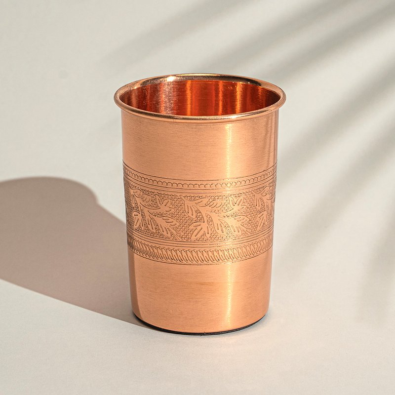 Puur koperen beker bloempatroon rand – 300 ml/105 g (zware uitvoering, in luxe geschenkverpakking)