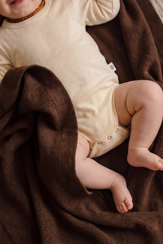 Coperta per neonati in lana / Coperta per bambini lavorata a maglia - Lana Merino - Bruna