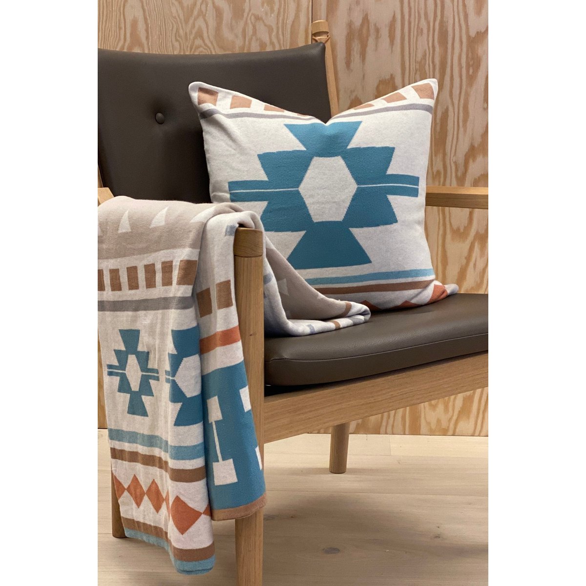 Ane cuscino-copertura blu, morbido jacquard cotone a maglia
