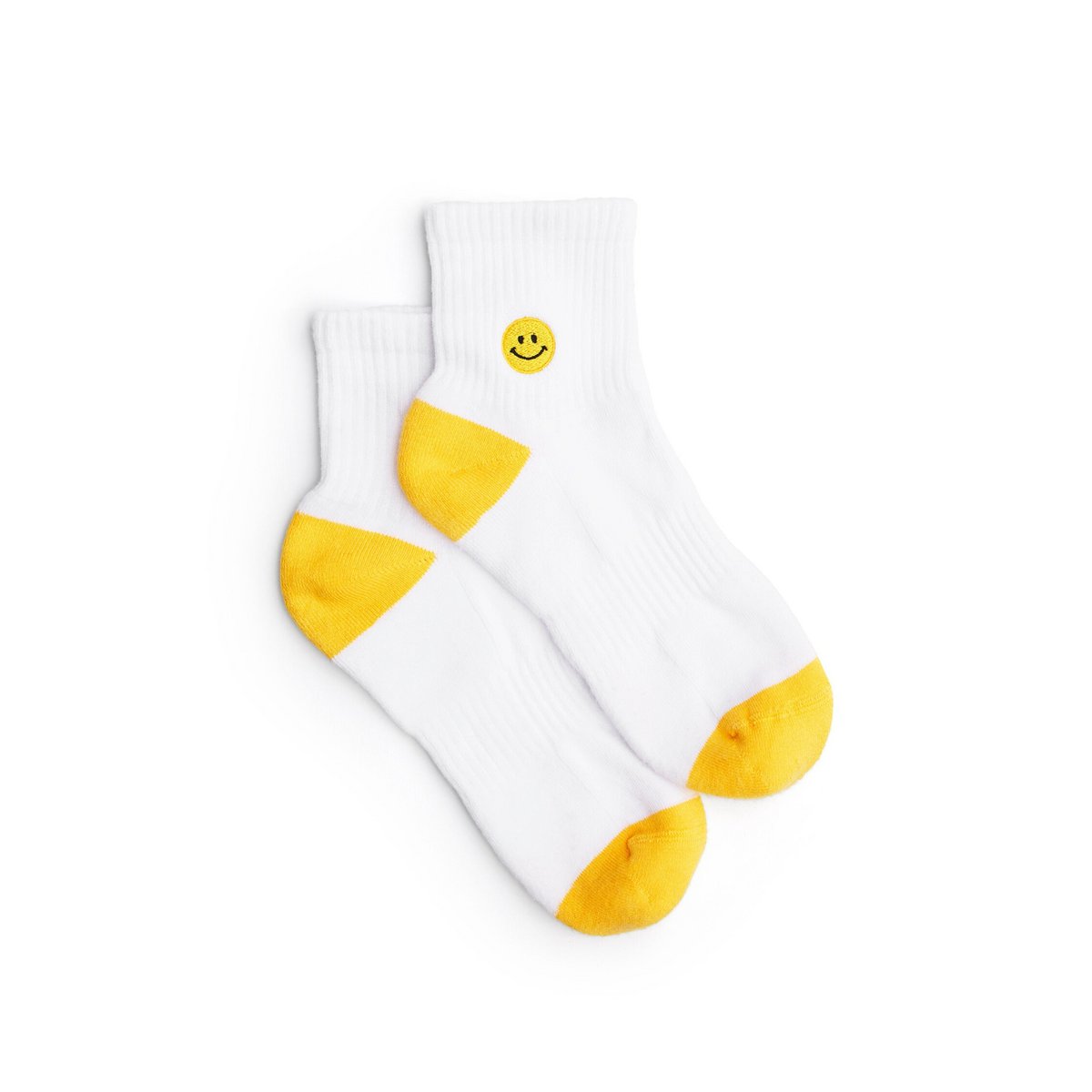 Bio Quarter Socken Smiley - Kurze weiße Socken mit gesticktem Smiley