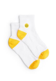 Organisk kvart sokker smiley - korte hvide sokker med broderet smiley