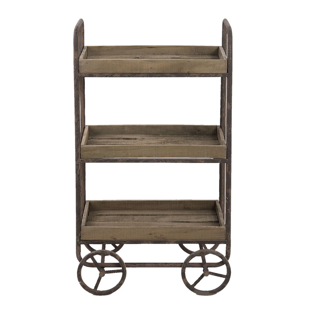 Keukentrolley Bruin, Hout en IJzer 51x26x94 cm