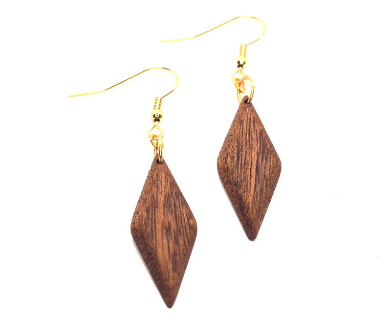 Boucles d'oreilles pendantes en forme de diamant en bois d'acajou fin, très léger, surface huilée mate, boucles d'oreilles en acier inoxydable plaqué or ou argent
