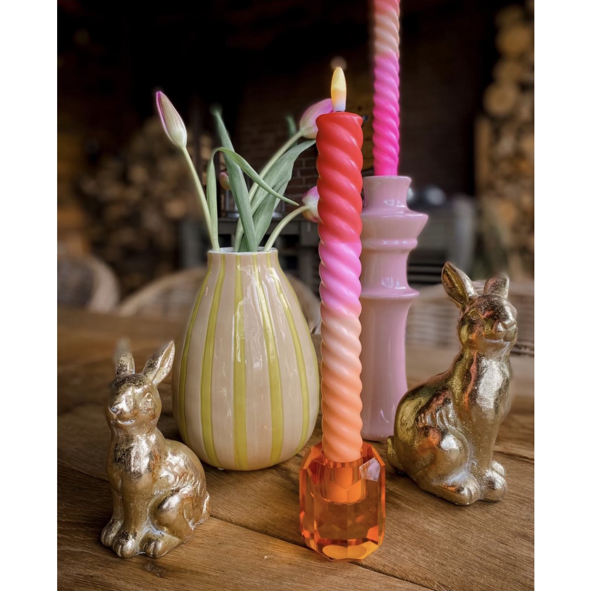 Candlestick Candle Holder Crystal Orange