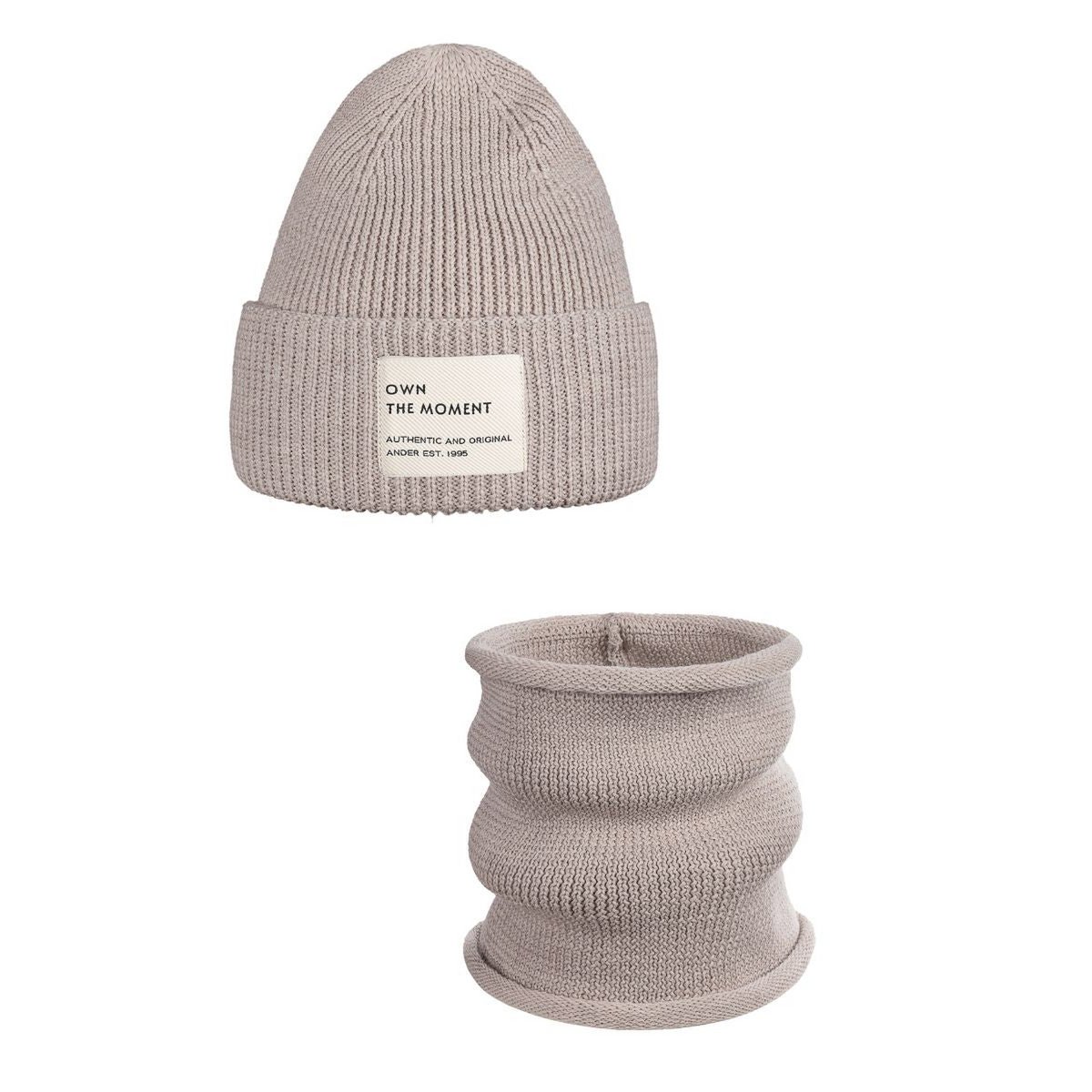 BRIGID NEW hat and scarf set – 100% merino wool – beige