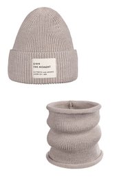 BRIGID NEW hat and scarf set – 100% merino wool – beige