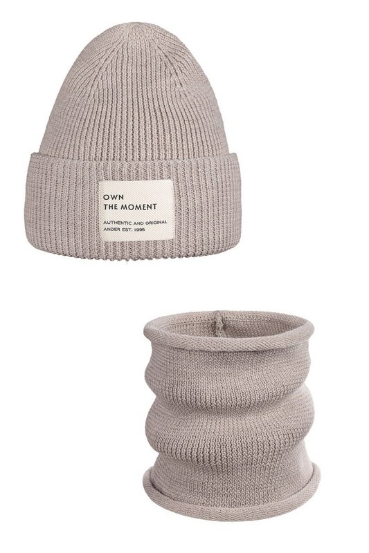 BRIGID NEW hat and scarf set – 100% merino wool – beige