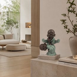 Statuette 2 Bonzes Jump - Zen og Feng Shui dekoration - For at skabe en afslappende og spirituel atmosfære - Heldig gaveidé