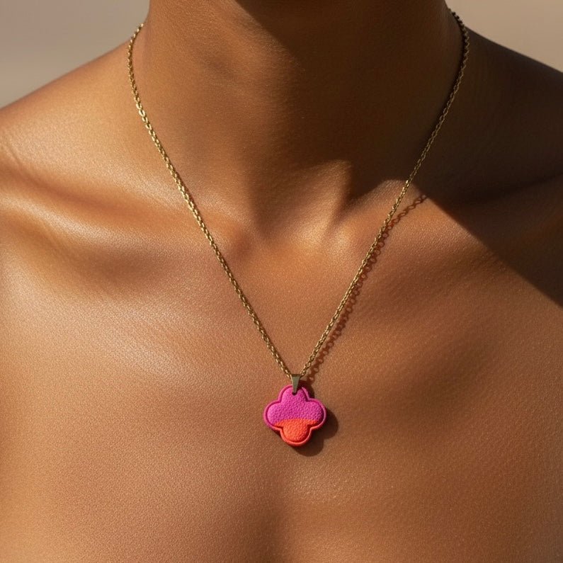 Amalfi - Artisan Orange and Fuchsia Four-leaf Clover Necklace