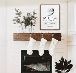 Vintage juleplakat, juleplakat Milk and cookies Co. Retro juleplakat