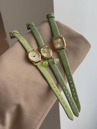 Pesto - Vintage groen leren dameshorloge