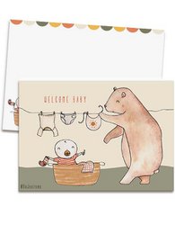 card + envelope - Bear with baby laundry basket
