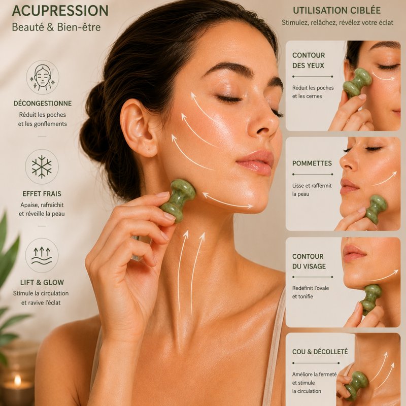 Champi Gua Sha – Green Jade Stone – Relaxation and Massage – Soothing Lifting – Natural Stone – Gift to Give