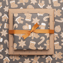 Double-sided wrapping paper Christmas "gingerbread" Christmas cookies in beige and brown made from 100% recycled paper