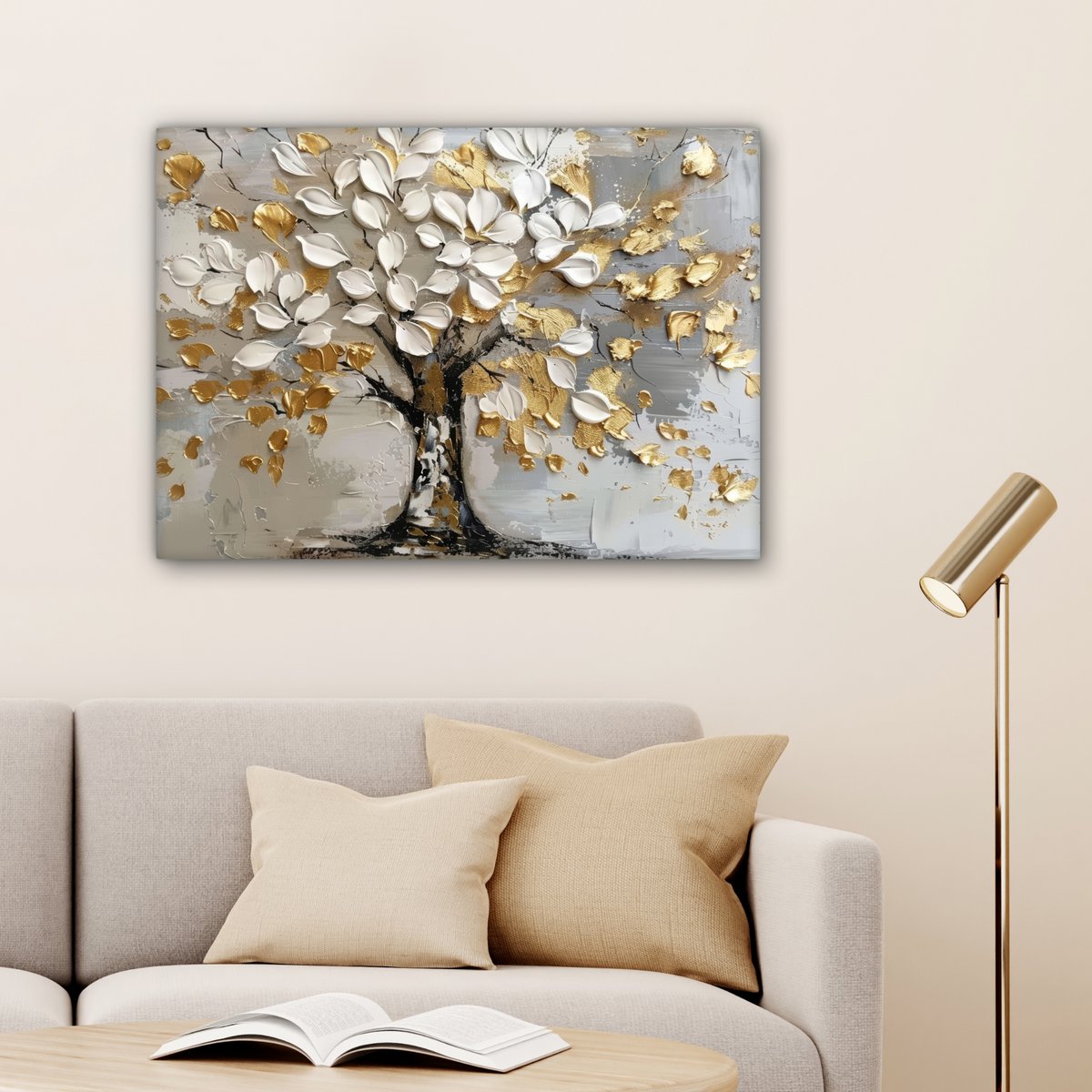 Peinture sur toile - Décoration murale - Boom - Beige - Gray - Gold - Résumé