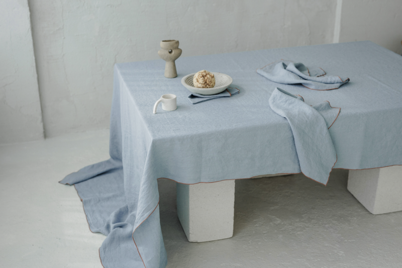 Napkins Lake tonic blue contrast detail (set of 2pieces) / 100% linen