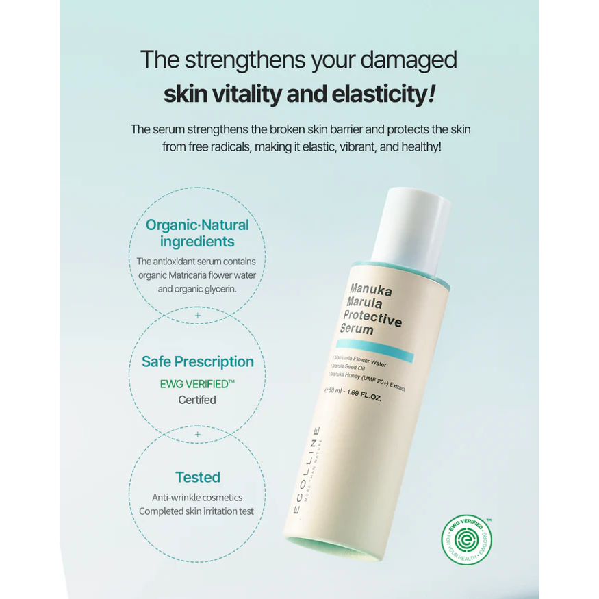 ECOLLINE Clean Beauty Dermocosmetic Barrier Serum | Microbiome Support with Manuka Honey & Marula Oil | KOREAN Skincare
