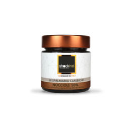 Creamy hazelnut and cocoa spread, 50% hazelnuts, made in Italy.