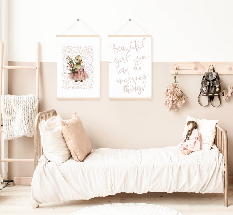 Duck nursery art print, duck poster, baby duck poster, pink girls room poster, cute duck print, girls nursery art print, girls room decor