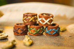 Simple leather dreadlock bead or beard bead with cross