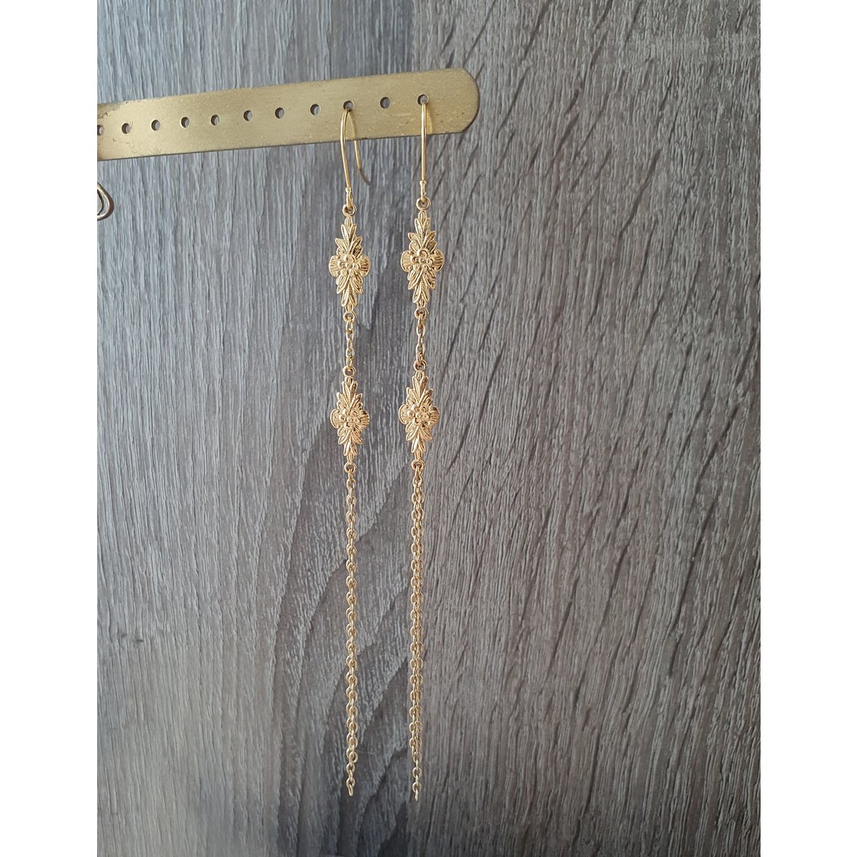 Long-length 18K gold plated double link earrings