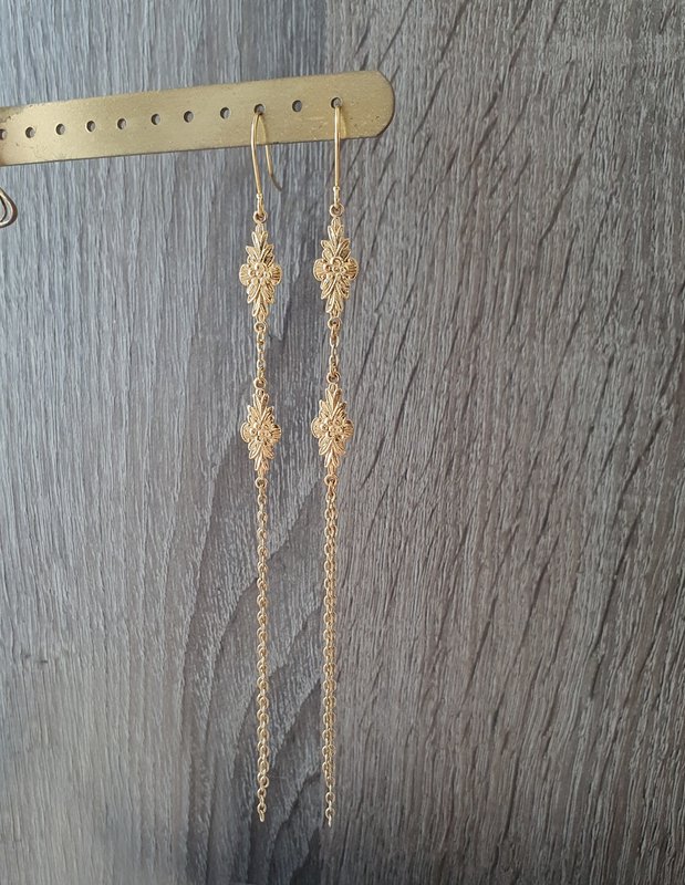 Long-length 18K gold plated double link earrings