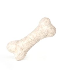 Soft, plush dog toy in the shape of a bone, made from natural wool felt. Suitable for small to medium-sized dogs. Available in neutral colors to match any home decor.
