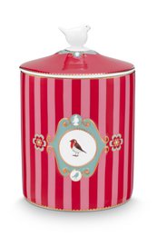Storage Jar Love Birds Medallion Stripes Red-Pink